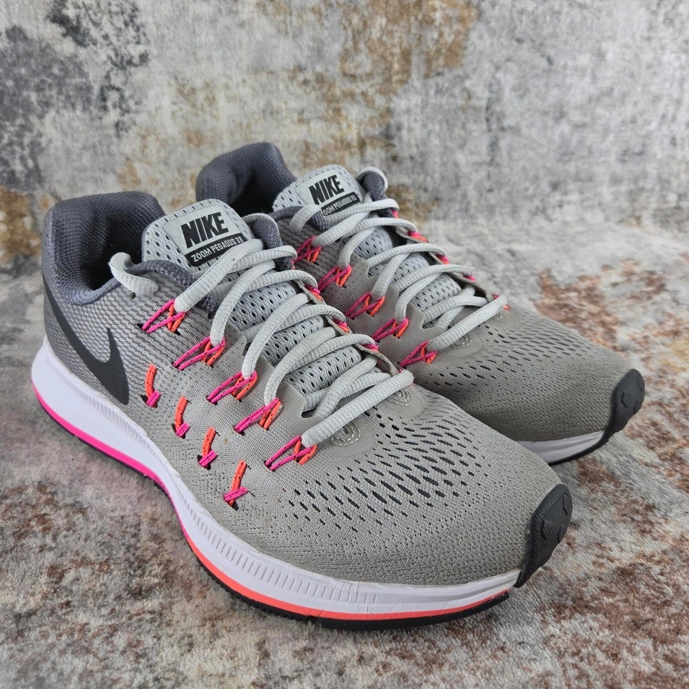 Nike Air Zoom Pegasus 33 Running Shoes Womens 7.5 Grey Pink 831356-006